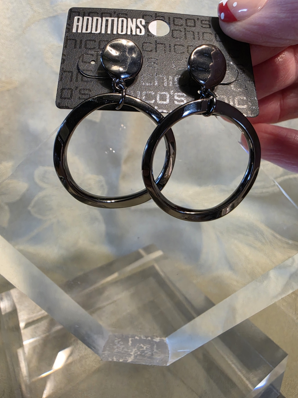 #1202 Chico's Additions Gunmetal Hoop Drop Earrings - Picture 2 of 3